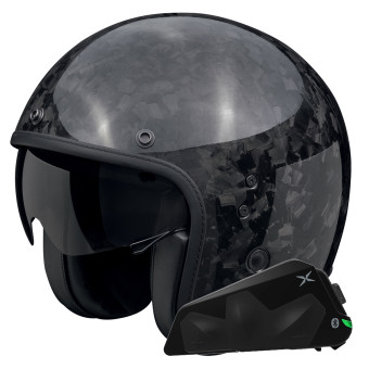 jet Scorpion Belfast Evo Carbon Negro Onix + Kit Bluetooth Exo-Com Link-1C