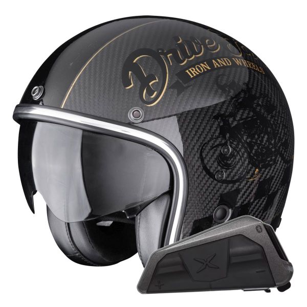 jet Scorpion Belfast Evo Carbon Zippy Negro Oro + Kit Bluetooth Exo-Com Link-1 jet Scorpion Belfast Evo Carbon Zippy Negro Oro + Kit Bluetooth Exo-Com Link-1