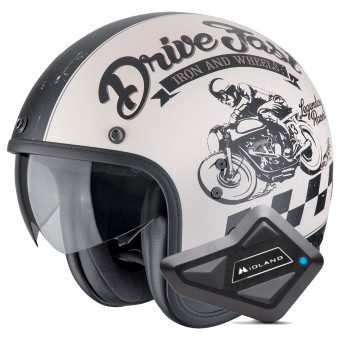 jet Scorpion Belfast Evo Drive Fast Cream Matt Black + Kit Bluetooth BT Mini