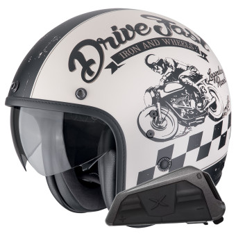 jet Scorpion Belfast Evo Drive Fast Cream Negro Mate + Kit Bluetooth Exo-Com Link-1