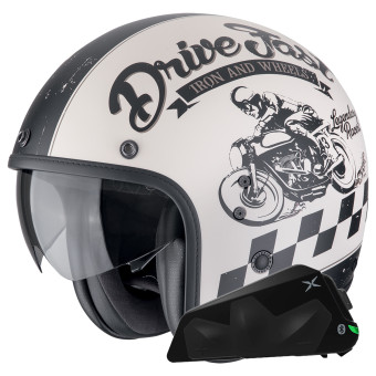jet Scorpion Belfast Evo Drive Fast Cream Negro Mate + Kit Bluetooth Exo-Com Link-1C