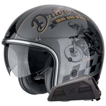jet Scorpion Belfast Evo Drive Fast Plata Negro Oro + Kit Bluetooth Exo-Com Link-1