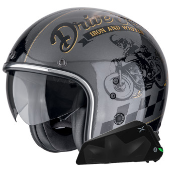 jet Scorpion Belfast Evo Drive Fast Plata Negro Oro + Kit Bluetooth Exo-Com Link-1C