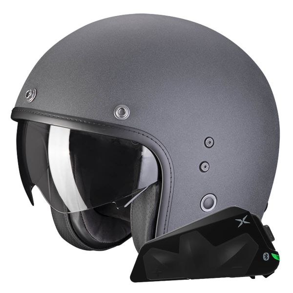 jet Scorpion Belfast Evo Gris Grafito + Kit Bluetooth Exo-Com Link-1C