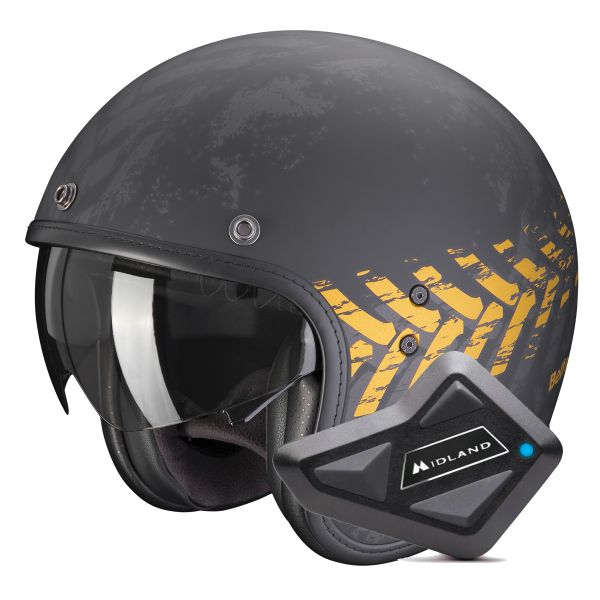 jet Scorpion Belfast Evo Nevada Matt Black Gold + Kit Bluetooth BT Mini