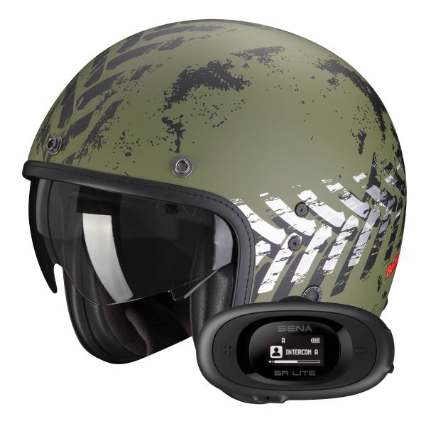 jet Scorpion Belfast Evo Nevada Matt Green Silver + Kit bluetooth 5R Lite