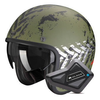 jet Scorpion Belfast Evo Nevada Matt Green Silver + Kit Bluetooth BT Mini