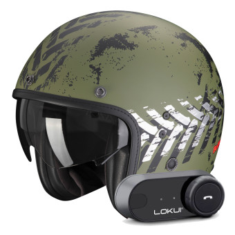 jet Scorpion Belfast Evo Nevada Matt Green Silver + Kit Bluetooth Lokui K30