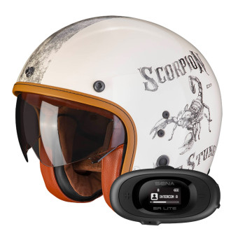 jet Scorpion Belfast Evo Pique Beige Black + Kit bluetooth 5R Lite