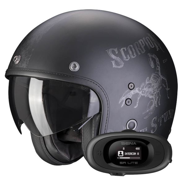 jet Scorpion Belfast Evo Pique Matt Black Silver + Kit bluetooth 5R Lite