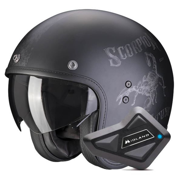 jet Scorpion Belfast Evo Pique Matt Black Silver + Kit Bluetooth BT Mini