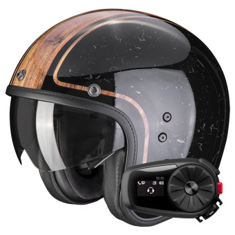 jet Scorpion Belfast Evo Retrol Black Brown + Kit Bluetooth 5S Solo