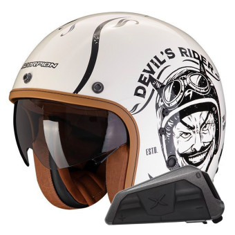 jet Scorpion Belfast Evo Romeo Crema Negro + Kit Bluetooth Exo-Com Link-1