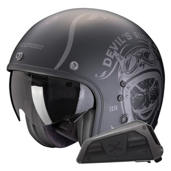 jet Scorpion Belfast Evo Romeo Negro Plata Mate + Kit Bluetooth Exo-Com Link-1