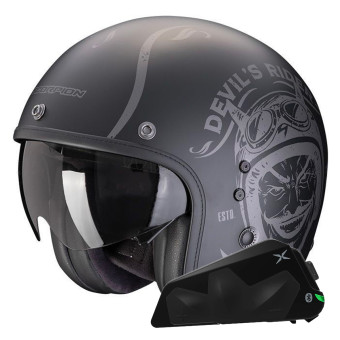 jet Scorpion Belfast Evo Romeo Negro Plata Mate + Kit Bluetooth Exo-Com Link-1C
