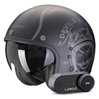 jet Scorpion Belfast Evo Romeo Matt Black Silver + Kit Bluetooth Lokui K30