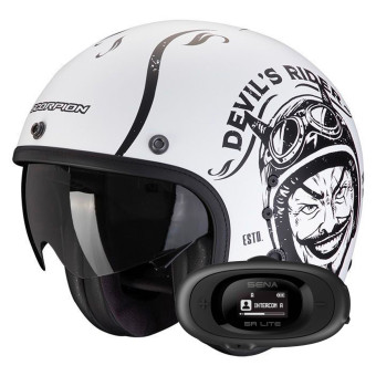 jet Scorpion Belfast Evo Romeo Matt White Black + Kit bluetooth 5R Lite Solo