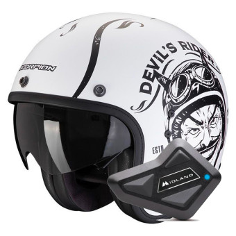 jet Scorpion Belfast Evo Romeo Matt White Black + Kit Bluetooth BT Mini