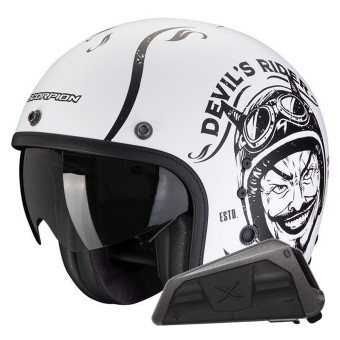jet Scorpion Belfast Evo Romeo Blanco Mate Negro + Kit Bluetooth Exo-Com Link-1