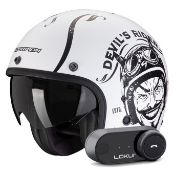 jet Scorpion Belfast Evo Romeo Matt White Black + Kit Bluetooth Lokui K30