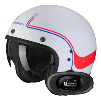 jet Scorpion Belfast Evo Soul Matt White Blue Red + Kit bluetooth 5R Lite