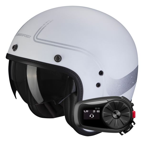 jet Scorpion Belfast Evo Soul Matt White Silver + Kit Bluetooth 5S Solo