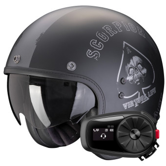 jet Scorpion Belfast Evo Spade Matt Black Silver + Kit Bluetooth 5S Solo