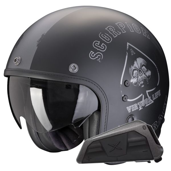 jet Scorpion Belfast Evo Spade Negro Mate Plata + Kit Bluetooth Exo-Com Link-1 jet Scorpion Belfast Evo Spade Negro Mate Plata + Kit Bluetooth Exo-Com Link-1
