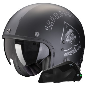 jet Scorpion Belfast Evo Spade Negro Mate Plata + Kit Bluetooth Exo-Com Link-1C