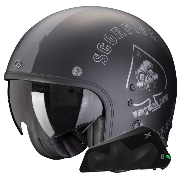 jet Scorpion Belfast Evo Spade Negro Mate Plata + Kit Bluetooth Exo-Com Link-1C jet Scorpion Belfast Evo Spade Negro Mate Plata + Kit Bluetooth Exo-Com Link-1C