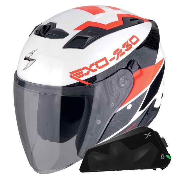 jet Scorpion Exo 230 Band Negro Mate Rojo Plata + Kit Bluetooth Exo-Com Link-1C