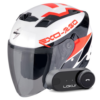 jet Scorpion Exo 230 Band Matt Black Red Silver + Kit Bluetooth Lokui K30