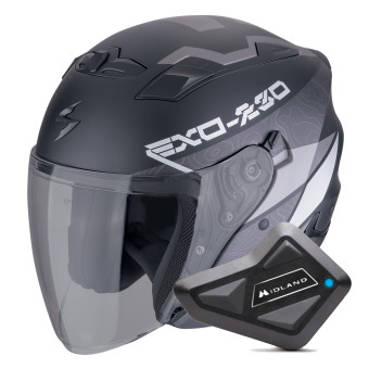 jet Scorpion Exo 230 Band Matt Black Silver + Kit Bluetooth BT Mini