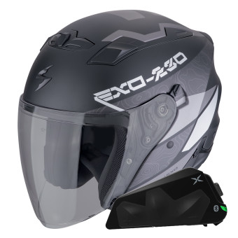 jet Scorpion Exo 230 Band Negro Plata Mate + Kit Bluetooth Exo-Com Link-1C
