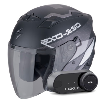 jet Scorpion Exo 230 Band Matt Black Silver + Kit Bluetooth Lokui K30