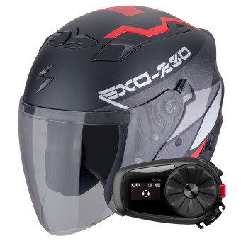 jet Scorpion Exo 230 Band White Black Red + Kit Bluetooth 5S Solo