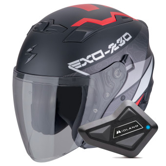 jet Scorpion Exo 230 Band White Black Red + Kit Bluetooth BT Mini