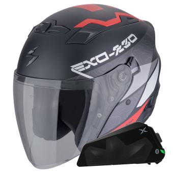 jet Scorpion Exo 230 Band Blanco Negro Rojo + Kit Bluetooth Exo-Com Link-1C