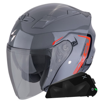 jet Scorpion Exo 230 Cit-E Gris Rojo + Kit Bluetooth Exo-Com Link-1C