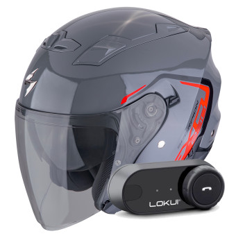 jet Scorpion Exo 230 Cit-E Grey Red + Kit Bluetooth Lokui K30