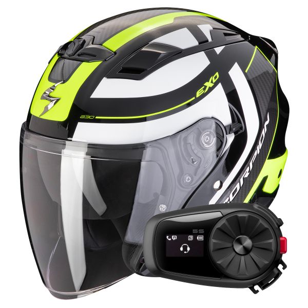 jet Scorpion Exo 230 Pul Black Yellow Fluo + Kit Bluetooth 5S Solo