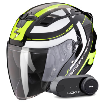 jet Scorpion Exo 230 Pul Black Yellow Fluo + Kit Bluetooth Lokui K30