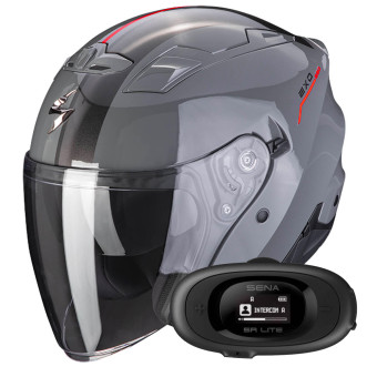 jet Scorpion Exo 230 SR Grey Cement Red + Kit bluetooth 5R Lite