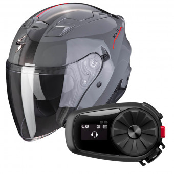 jet Scorpion Exo 230 SR Grey Cement Red + Kit Bluetooth 5S Solo