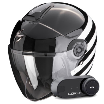 jet Scorpion Exo City II Bee Black White + Kit Bluetooth Lokui K30