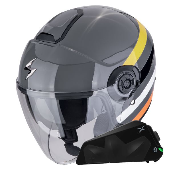 jet Scorpion Exo City II Bee Gris Amarillo Negro + Kit Bluetooth Exo-Com Link-1C