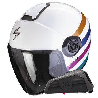 Scorpion Exo City II Bee Blanco Verde Oro + Kit Bluetooth Exo-Com Link-1