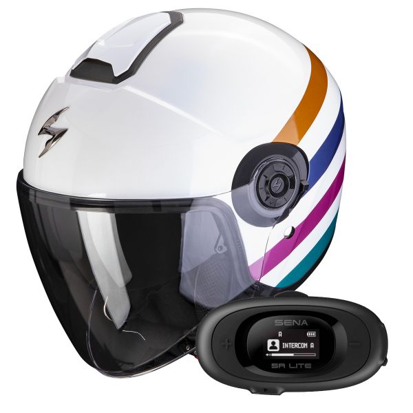 jet Scorpion Exo City II Bee White Green Gold + Kit bluetooth 5R Lite