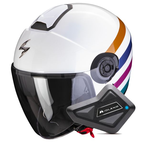 jet Scorpion Exo City II Bee White Green Gold + Kit Bluetooth BT Mini