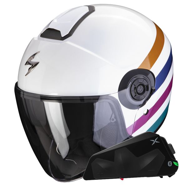 jet Scorpion Exo City II Bee Blanco Verde Oro + Kit Bluetooth Exo-Com Link-1C